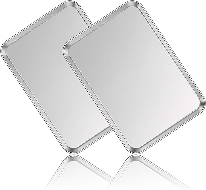 Stainless Steel Baking Sheet Set of 2, Deedro Cookie Sheet Metal Baking Pan Oven Tray, Non Toxic & Heavy Duty, Rust Free & Mirror Finish, Easy Clean & Dishwasher Safe, 20 x 14 x 1.3 Inch
