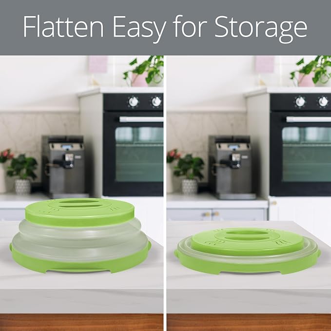 2.0 Magnetic Microwave Splatter Cover, Collapsible 12-Inch BPA-Free Food Lid with Upgraded Magnets, Vented Plate Guard, Dishwasher Safe, Space-Saving Magnetic Storage - Green