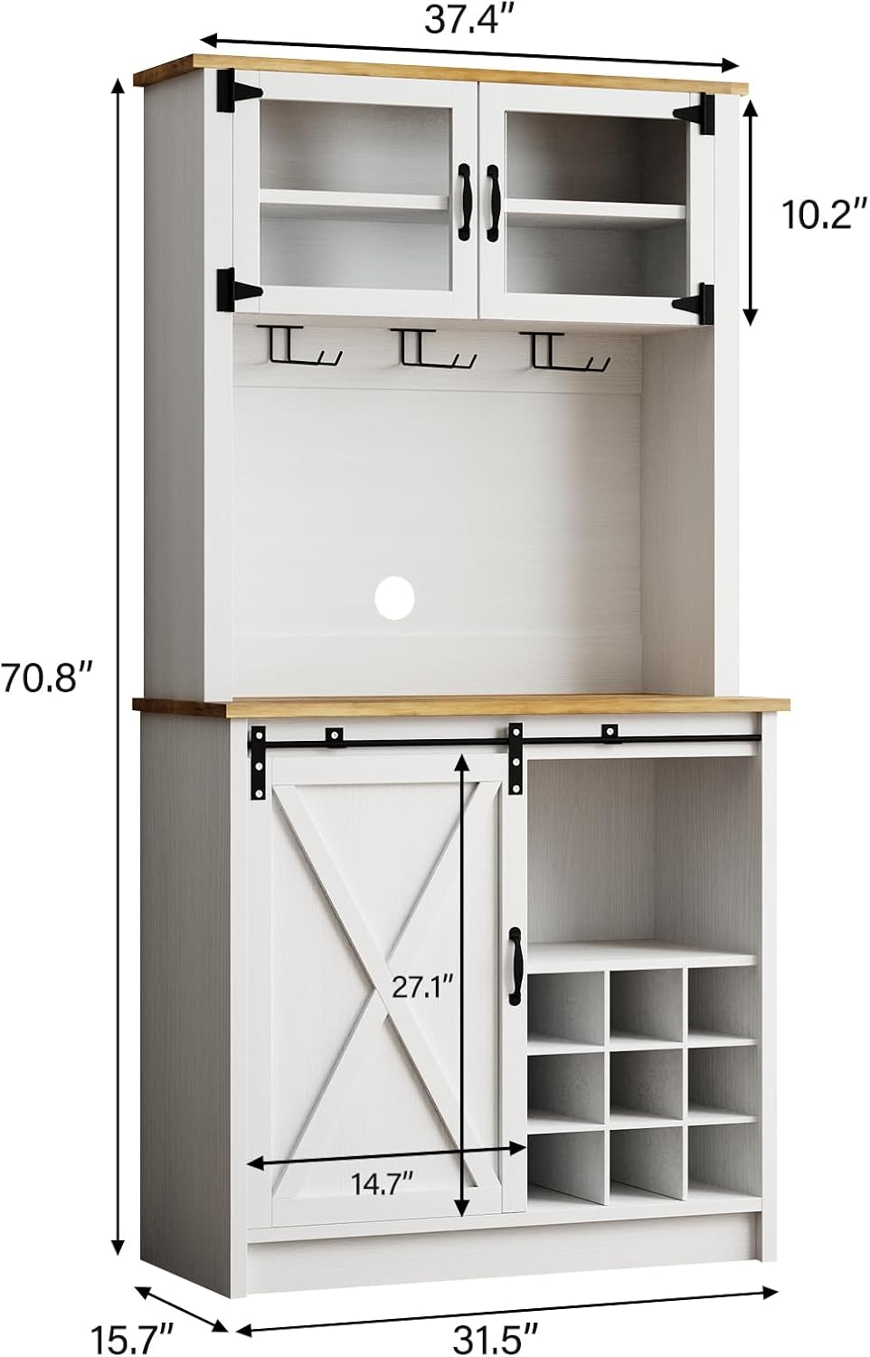 4ever2buy 72" Farmhouse Coffee Bar Cabinet with Sliding Barn Door, White Coffee Bar with Storage, Large Kitchen Buffet Cabinet with Wine Rack, Tall Bar Cabinet Table Living Dining Room