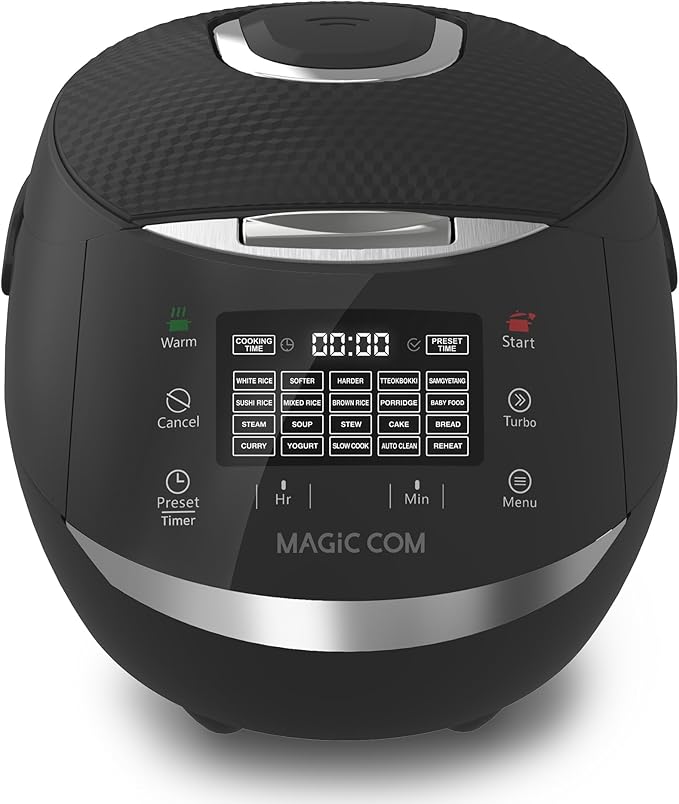 MAGiC COM Rice Cooker, 10 Cup(Uncooked) 20 Cup(Cooked) One Touch Healthy Cooking with 15 Menu Modes, Nonstick Inner Pot, Steamer Basket, Auto Clean, 24 Hour Delay Timer and Auto Keep Warm (Black)