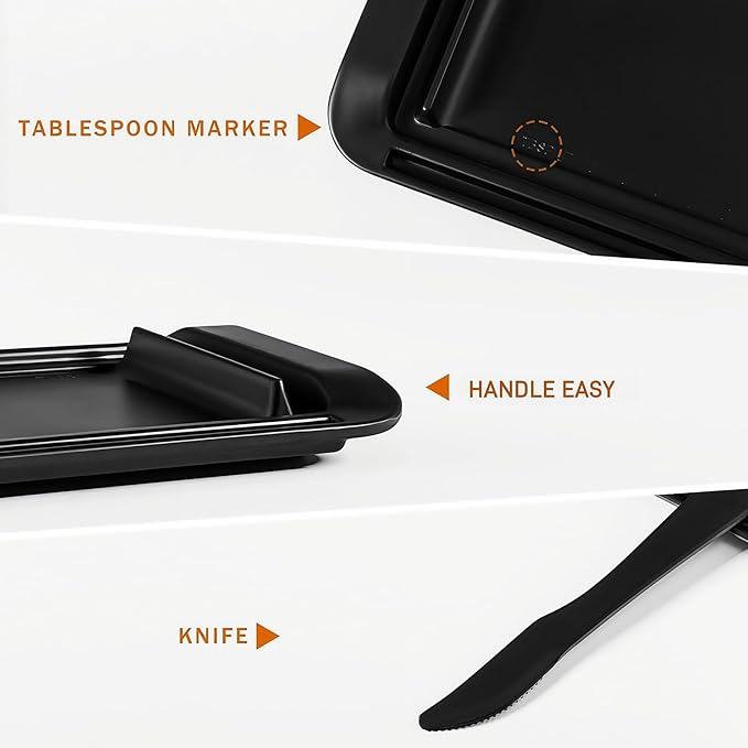 Butter Dish with Lid, Large Butter Dish with Lid for Countertop Built-in Knife Slot Butter Keeper for Kitchen or Fridge, Bamboo Fiber Butter Tray, Butter Holder for 2 Sticks(Black, Large)