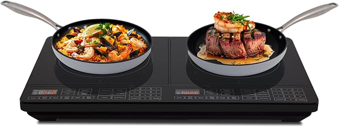 Nuwave Double Cooktop Induction Countertop Burner, Portable, 900 & 1800W, 100°F to 575°F, Large 8” Heating Coil, 50 Pre-Programmed Settings, Shatter-Proof Ceramic Glass, Built-In Safety Auto Shut Off