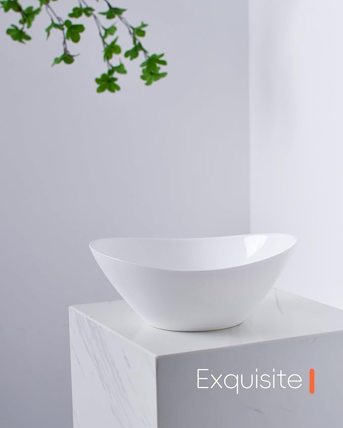 66 OZ Salad Bowl Set of 2, Opal Glass 10 inch Lightweight Serving Dishes for Salad, Fruit, Kitchen Microwave & Dishwasher Safe, Oval Shape White