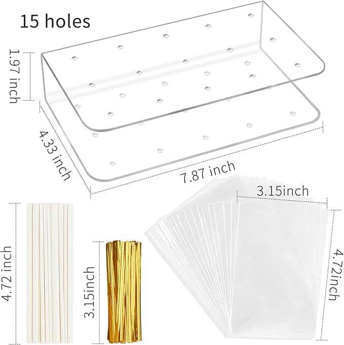 Kucoele Cake Pop Mold Set, Including 15 Hole Clear Acrylic Lollipop Display Stand Holder, 12 Cavity Blue Silicone Cake Pop Mold, Cake Pop Sticks Treats Bags and Twist Ties