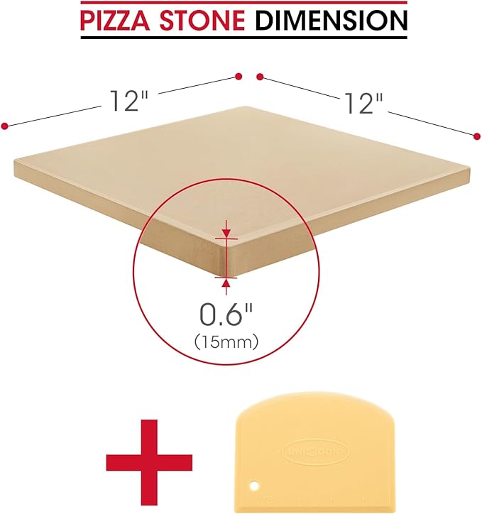 Unicook Pizza Stone for Oven and Grill, 12 inch Square Bread Baking Stone, Cordierite Baking Pan, Thermal Shock Resistant, Making Crispy Crust Pizzas, Bread, Cookie and More