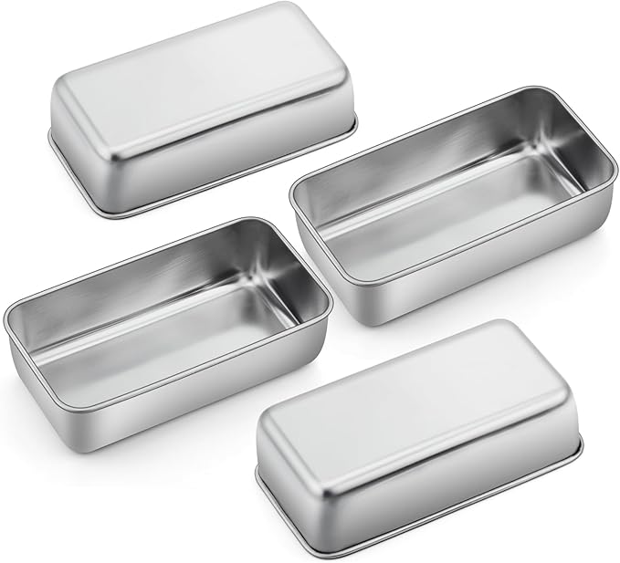 P&P CHEF Loaf Pan Set, 9 x 5 Inch Bread Pans, Stainless Steel Loaf Toast Baking Pans For Bread Meatloaf Lasagna Cake, Healthy & Non Toxic, Oven & Dishwasher Safe,(Silver, 4Pcs)