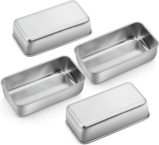 P&P CHEF Loaf Pan Set, 9 x 5 Inch Bread Pans, Stainless Steel Loaf Toast Baking Pans For Bread Meatloaf Lasagna Cake, Healthy & Non Toxic, Oven & Dishwasher Safe,(Silver, 4Pcs)