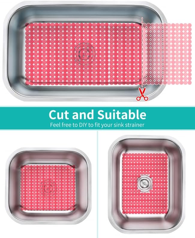 Bligli 2-Pack Kitchen Sink Mat: PVC Eco-Friendly Adjustable Sink Protector | Sink liner Pad | Dish Drying Mats, Easy to Clean & DIY Cut | 15.7 x 11.8 inch (Red)