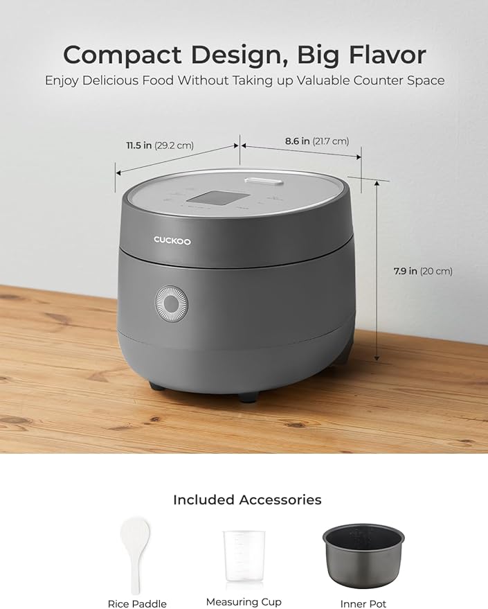 CUCKOO Rice Cooker 3 Cup Uncooked / 6 Cup Cooked, Modern Fuzzy Logic Rice Cooker Small with Delay Timer & Keep Warm Setting, Versatile Food Steamer for Cooking, Non-Stick Inner Pot, Gray (CR-0375FG)