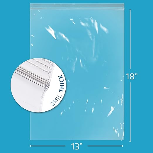 GPI PACK Of 500, 13" x 18" CLEAR PLASTIC RECLOSABLE ZIP BAGS - Bulk 2 mil Thick Strong & Durable Poly Baggies With Resealable Zip Top Lock For Travel, Storage, Packaging & Shipping