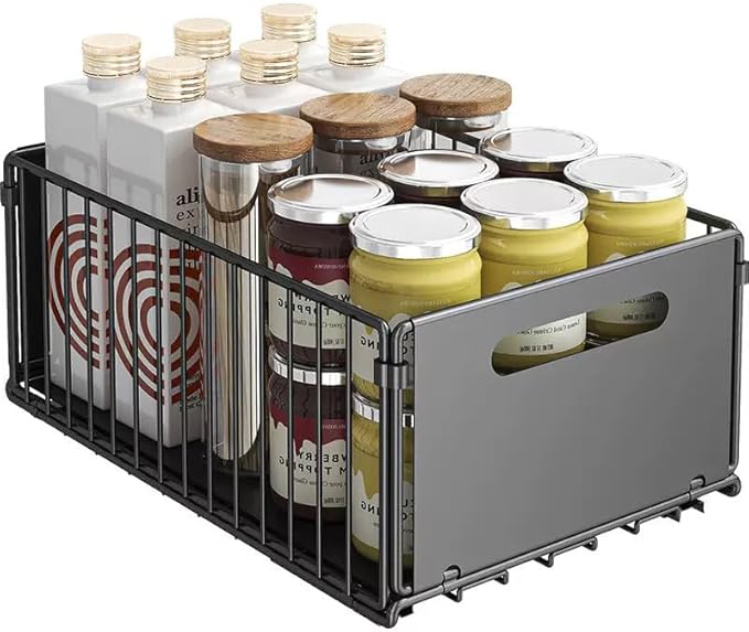 Under Sink Organizer with Adjustable Height, 2 Tier Pull Out Cabinet Design, Sliding Sink Shelf for Enhanced Storage Capacity, Counter Organizer Storage for Kitchen & Bathroom, Black, 2 Pack