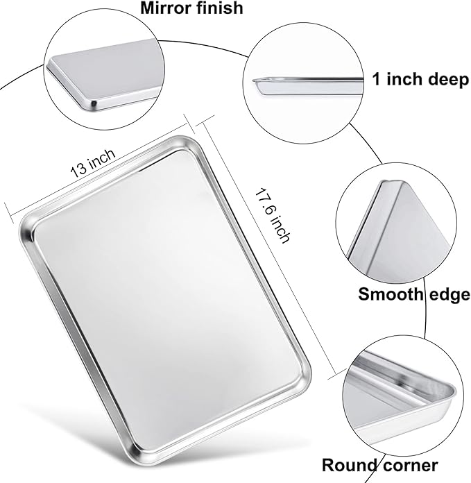 TeamFar Cookie Sheets with Cooling Racks, 17.6 x 13 x 1 Inch Stainless Steel Baking Pan with Grid Rack for Baking Roasting, Non-Toxic & Heavy Duty, Dishwasher Safe, 2 Pans with 2 Racks