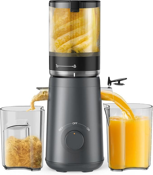 Juicer Machines, TUUMIIST Cold Press Juicer with 5.3" Extra Large Feed Chute Fit Whole Fruits & Vegetables Easy to Clean, High Juice Yield, BPA Free (Gun Grey)