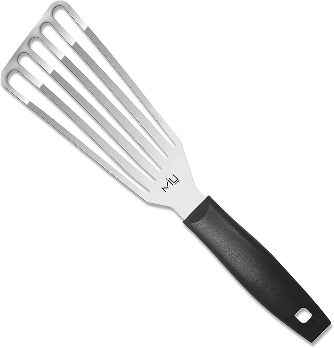 MIU Fish Spatula Stainless Steel, Slotted Flexible Metal, Lightweight Barbecue Turner, 6.5 inch Blade, Plastic Handle with Hole, Grilling Utensils