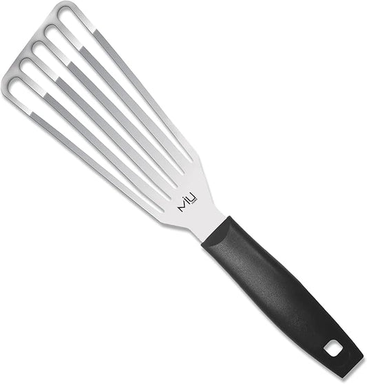 MIU Fish Spatula Stainless Steel, Slotted Flexible Metal, Lightweight Barbecue Turner, 6.5 inch Blade, Plastic Handle with Hole, Grilling Utensils