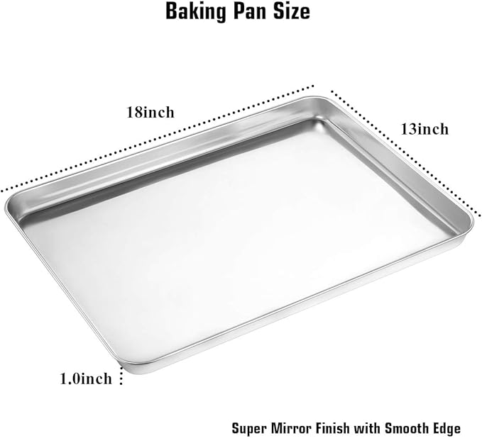 Wildone Baking Sheet & Rack Set [2 Sheets + 2 Racks], Stainless Steel Cookie Pan with Cooling Rack, Size 17.3 x 12.2 x 1 Inch, Non Toxic & Heavy Duty & Easy Clean