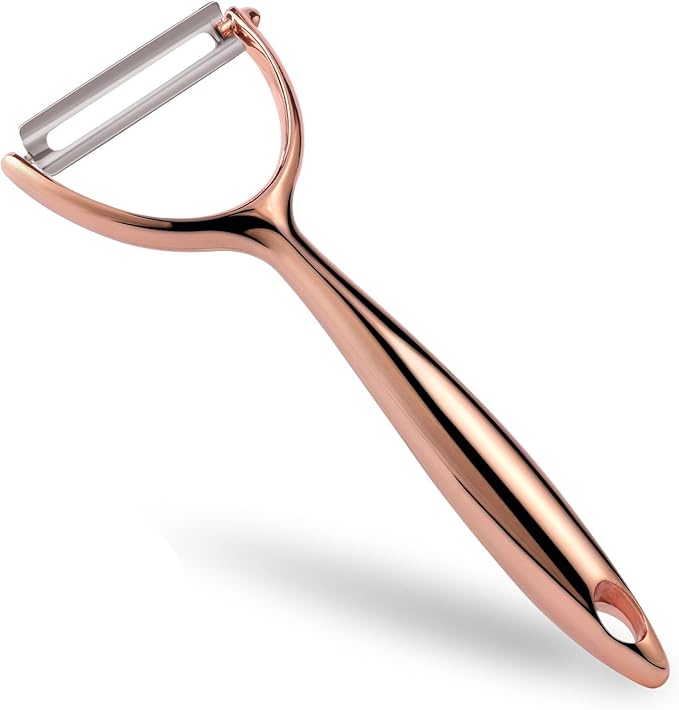 LIIGEMI Effortless Y Peeler with Sharp Stainless Steel Blades for Apples, Cucumbers - Ergonomic Handle for Easy Potato Eye removal, Perfect for Cooking Enthusiasts and Kitchen Novices（Rose Gold ）