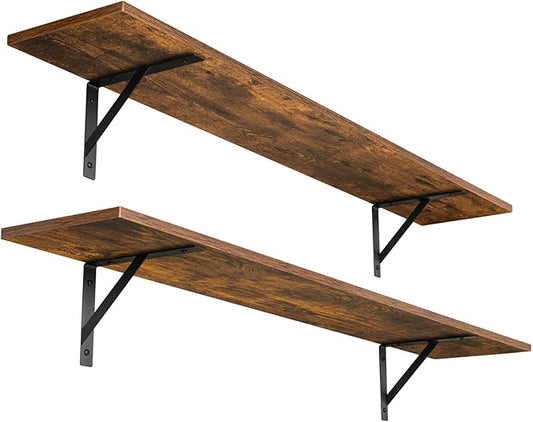 DINZI LVJ Long Wall Shelves, 47.3Inch Wall Mounted Shelves Set of 2, Extra Large Wall Storage Ledges with Sturdy Metal Brackets for Living Room, Bathroom, Bedroom, Kitchen, Rustic Brown
