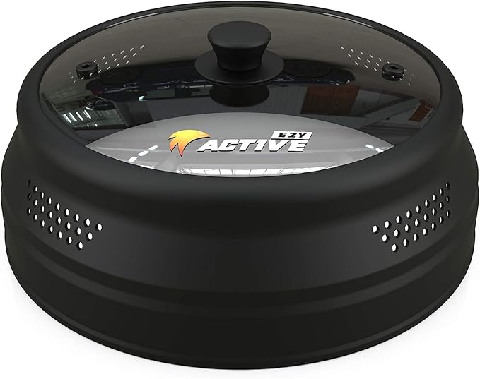 Collapsible Microwave Cover for Food - Silicone and Glass Splatter Guard Lid for 6-12 inch Plates & Bowls, Dishwasher Safe, Heat Resistant, BPA-Free, Black