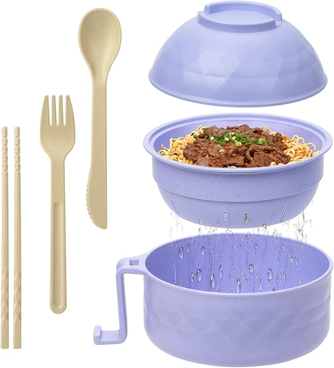 Ramen Cooker,Microwave Ramen Bowl,Ramen Noodle Bowl,College Dorm Room Essentials for Girls for Boys, Portable Noodle Bowls,for Home Office Dorm Room College gift,BPA-Free(Light Purple)