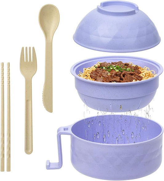 Ramen Cooker,Microwave Ramen Bowl,Ramen Noodle Bowl,College Dorm Room Essentials for Girls for Boys, Portable Noodle Bowls,for Home Office Dorm Room College gift,BPA-Free(Light Purple)
