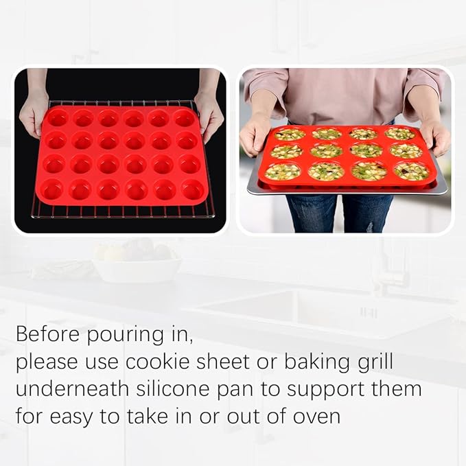 CAKETIME Silicone Muffin Pan, Mini Muffin Pan, Regular 12 Cups and Mini 24 Cups Cupcake Tin Set of 2 for Baking Egg Bites