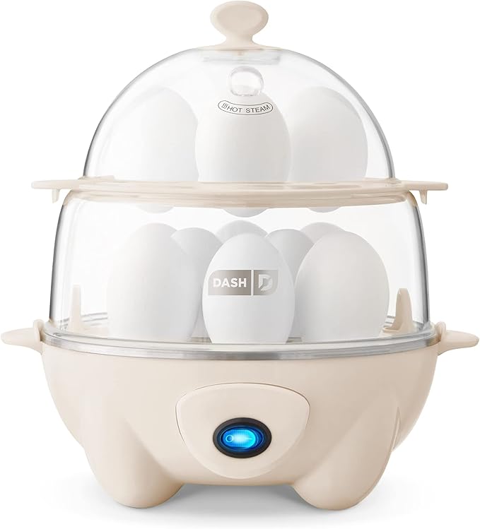 DASH DEC012CM Deluxe Rapid Egg Cooker: Electric, 12 Capacity for Hard Boiled, Poached, Scrambled, Omelets, Steamed Vegetables, Seafood, Dumplings & More with Auto Shut Off Feature, Cream