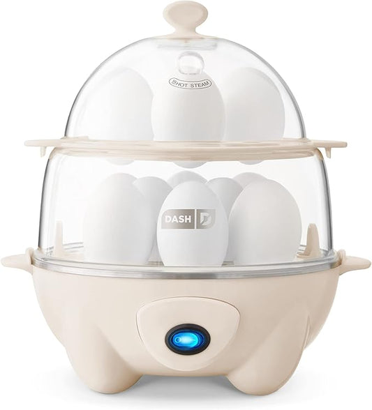 DASH DEC012CM Deluxe Rapid Egg Cooker: Electric, 12 Capacity for Hard Boiled, Poached, Scrambled, Omelets, Steamed Vegetables, Seafood, Dumplings & More with Auto Shut Off Feature, Cream