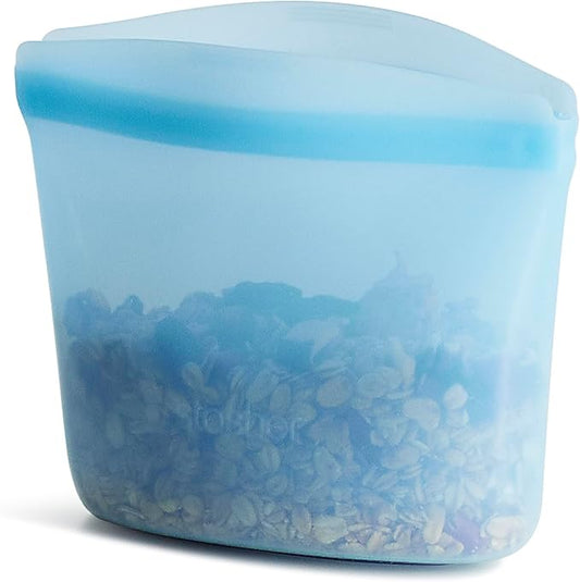 Stasher Premium Silicone Reusable Food Storage Bowl, Blue, Microwave, Sous Vide, Dishwasher, Oven and Freezer Safe, BPA Free, Leak-free, Eco-friendly, 1-Cup Bowl
