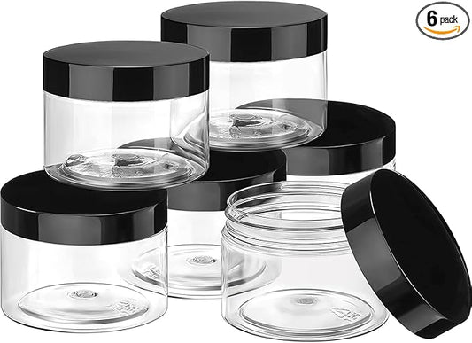 SATINIOR 6 Pack 8 oz Plastic Jars Containers with Lids Wide-mouth Refillable Leakproof Reusable Round Empty Jars for Travel Cosmetic Dry Food Spice Candy Cookie Home Kitchen Organizing(Black)