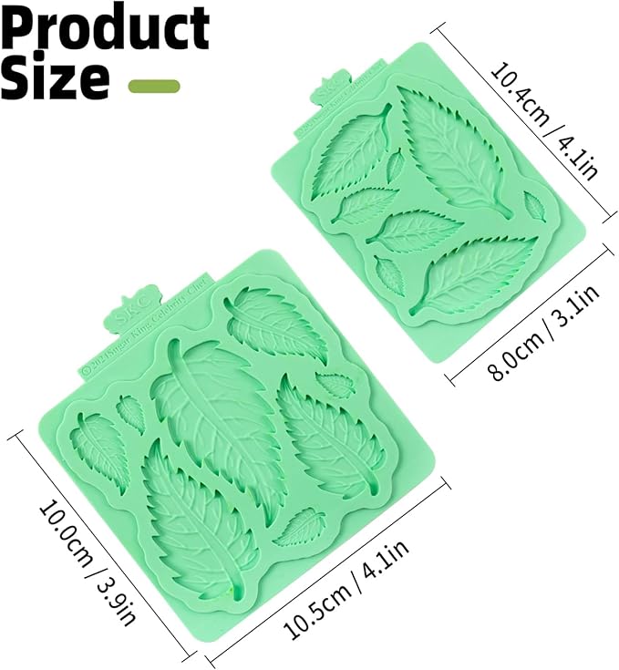 KALAIEN Leaf Molds Silicone,Leaves Chocolate Mold Leaf Fondant Molds Silicone for Clay Crafts Air Dry,3D Candy Gumpaste Moulds Set of 2