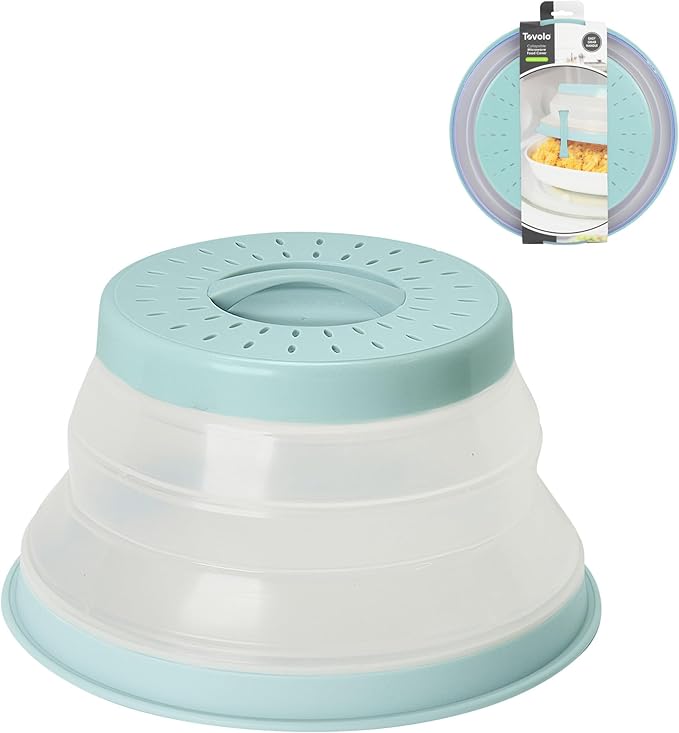 Tovolo Microwave Splatter Cover for Food, Small (Blue Haze) - Collapsible & Vented Silicone Splatter Guard Lid - Microwave Plate & Dish Cover with Handle - BPA-Free Kitchen Gadget for Meal Prep
