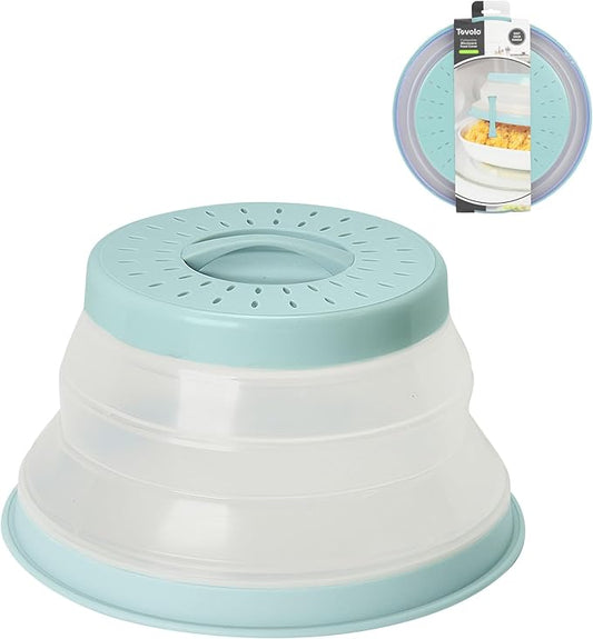 Tovolo Microwave Splatter Cover for Food, Small (Blue Haze) - Collapsible & Vented Silicone Splatter Guard Lid - Microwave Plate & Dish Cover with Handle - BPA-Free Kitchen Gadget for Meal Prep