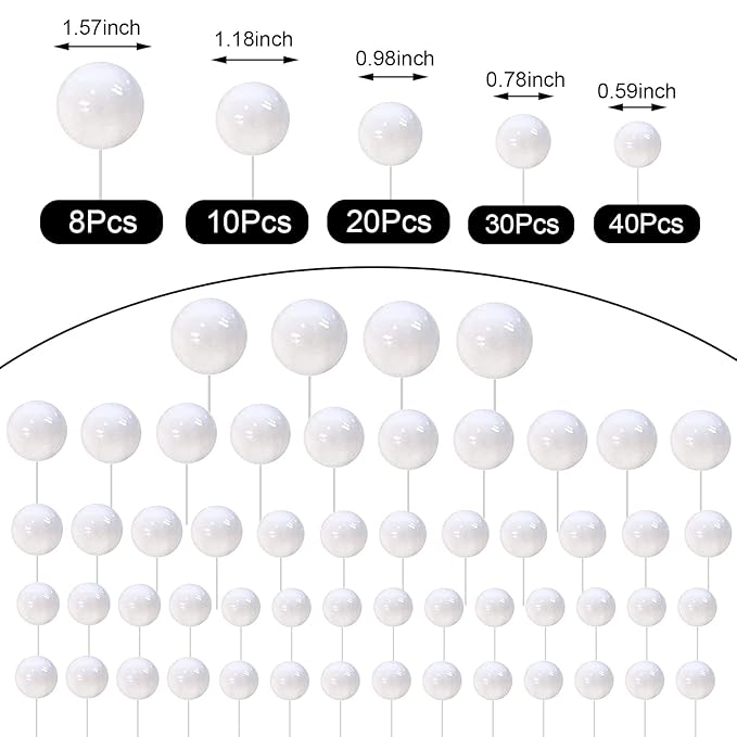 108 Pcs Balls Cake Topper DIY Cupcake Insert Foam Balloons for Cake Baking Wedding Anniversary Birthday Decoration(White,Multi Sizes)