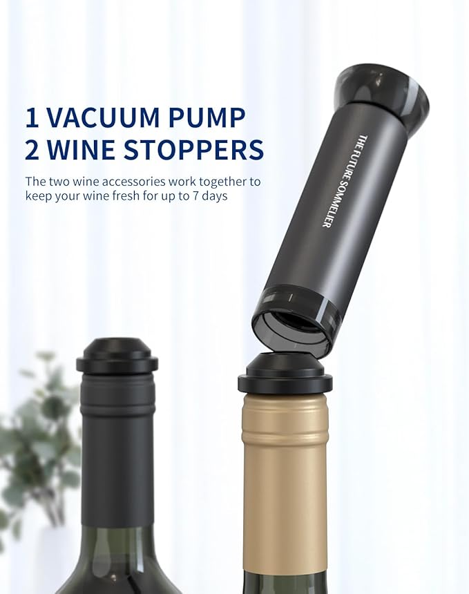 CIRCLE JOY Rechargeable Electric Wine Opener Set 7-in-1 Aluminum Alloy Wine Gift Set with Electric Corkscrew, Foil Cutter, Wine Pourer, Charging Base, Vacuum Pump and 2 Wine Stoppers