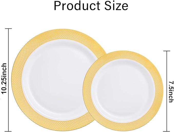 I00000 102 Pcs Gold Plastic Plates, Disposable Party Plates Include 51 Gold Dinner Plate 10.25’’ and 51 Disposable Dessert Plate 7.5’’ Perfect for Party & Wedding