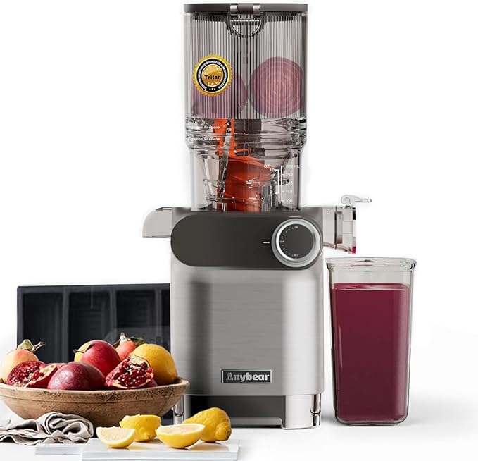 Cold Press Juicer, 200W Slow Juicer 4.3" Large Feed Chute Fit Whole Fruits Vegetables | Upgraded Auger | Tritan Material | BPA Free | Juice Recipes (Silver)