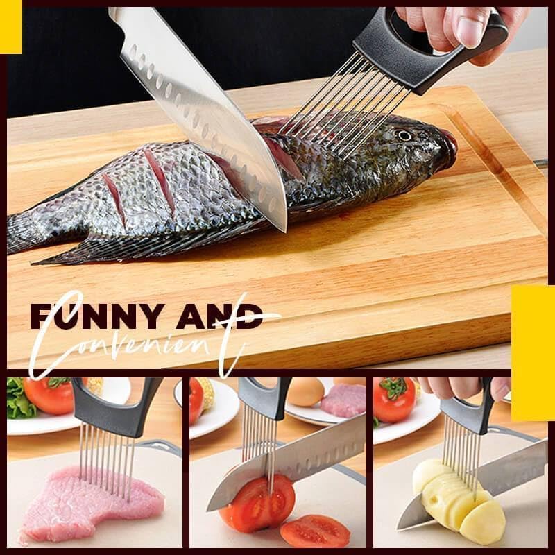 Stainless Steel Onion Slice Holder, Lemon Slicer Vegetable Cutter, Chopper Slicing Assistant Tool for Meat, Onion, Potato, Tomato Home Kitchen Tools (2 PCS)