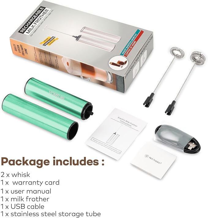 Milk Frother, Rechargeable Battery Operated Frother for Coffee,Portable Drink Mixer with 2 Stainless Steel Whisk Heads,Milk Foamer for Keto Coffee, Latte, Cappuccino, Hot Chocolate,Light Blue