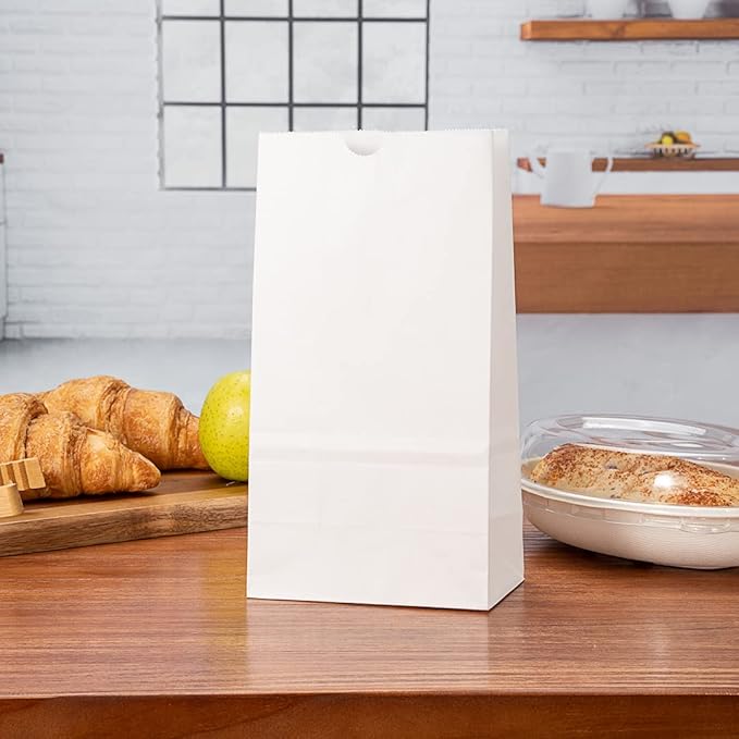 Restaurantware Bag Tek 4lb Paper Bags 100 Disposable Lunch Bags - Small For Lunches Sandwiches And Snacks White Paper Kraft Paper Bags For Shopping Party Favors Or Gifts
