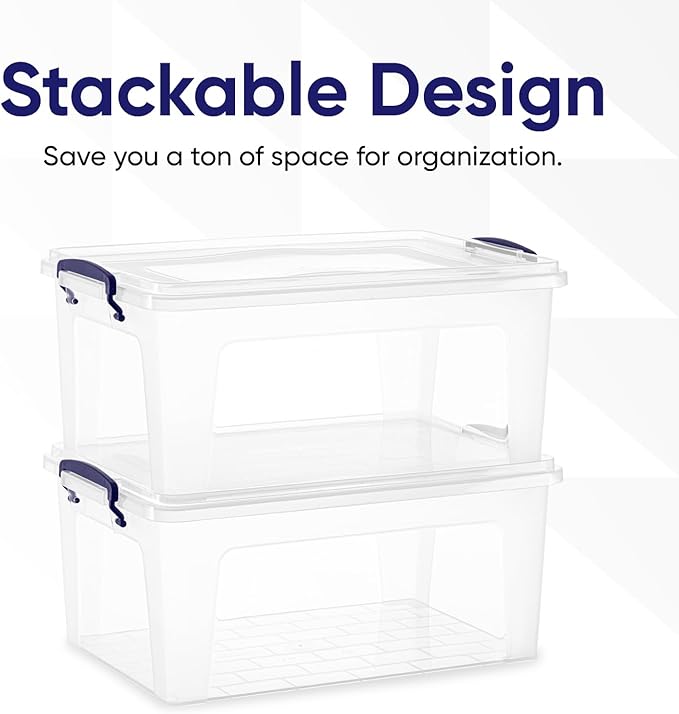 Superio Storage Bins with Lids, Clear Plastic Containers for Organizing, Stackable Totes, BPA Free, Odor Free, Organizer Boxes for Home, and Dorm (4 Pack, 28.5 Qt)