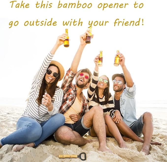 2PCS Stainless Steeel Beer Bottle Openers,Bamboo Handle Cap Bottle Openers（yellow and black）