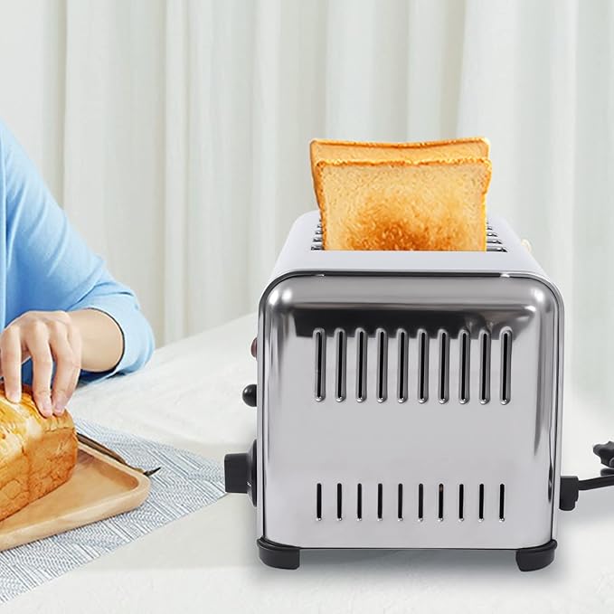 Commercial Toaster 6 Slices Stainless Steel Pop-Up Electric Toaster Machine Cool Touch Toaster Countertop Toaster 6 Slice 5 Minutes Timier Rapid Toaster w/Tray Restaurant