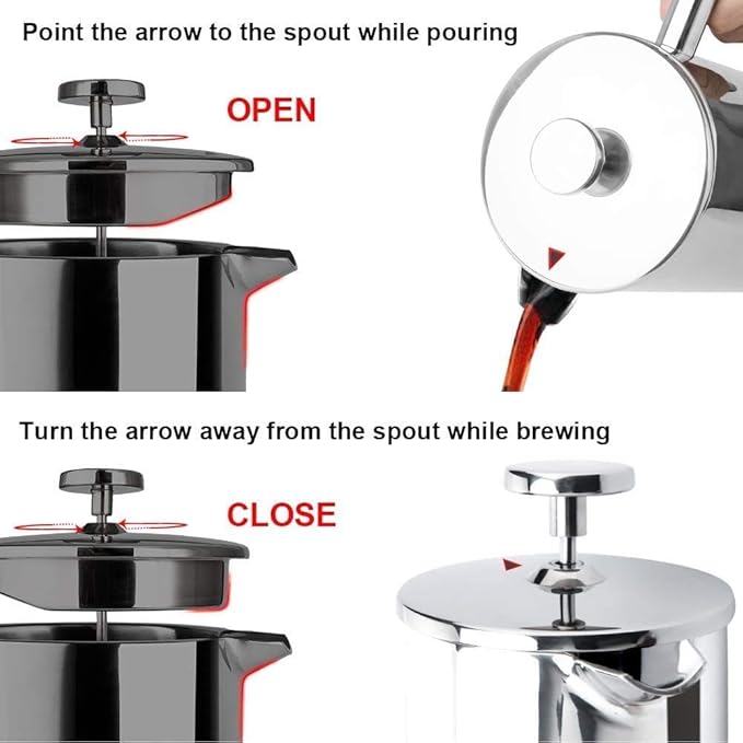 Secura French Press Coffee Maker, 304 Grade Stainless Steel Insulated Coffee Press with 2 Extra Screens, 12oz (0.35 Litre), Silver (SFP-12DS)