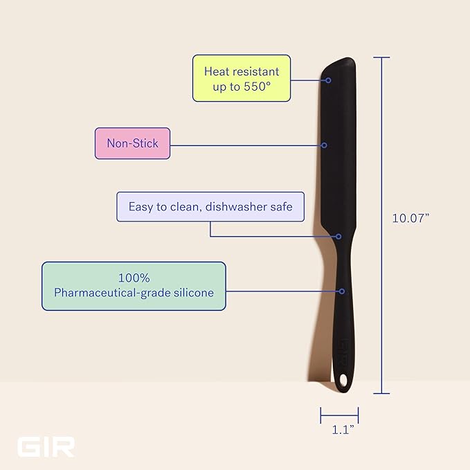 GIR: Get It Right Silicone Spreader Spatula - Silicone Butter Spreader - Food Grade Scraper - BPA & BPS Free - Baking Supplies - Home & Kitchen Gadgets - 10" x 1.10" - Black