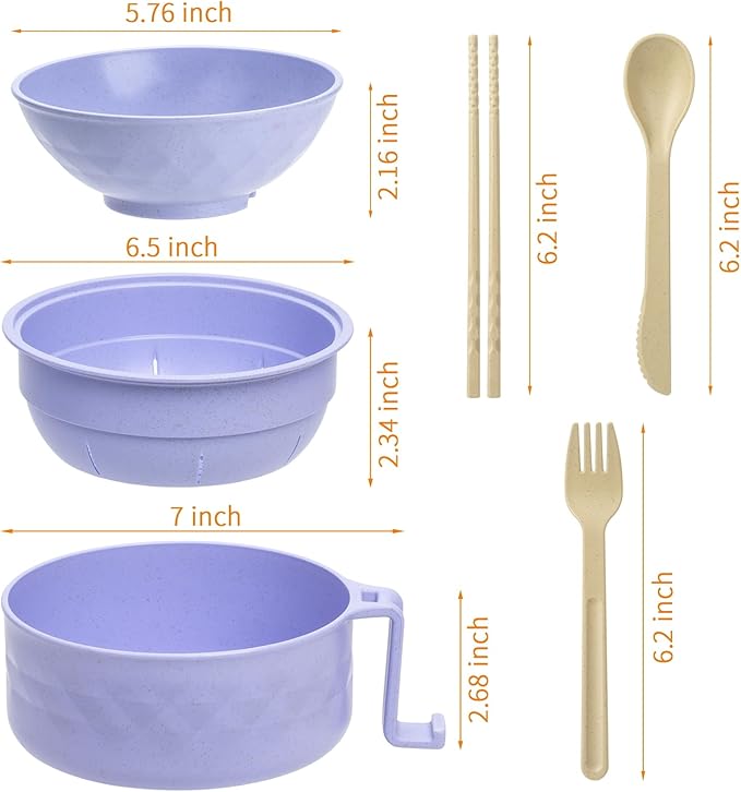 Ramen Cooker,Microwave Ramen Bowl,Ramen Noodle Bowl,College Dorm Room Essentials for Girls for Boys, Portable Noodle Bowls,for Home Office Dorm Room College gift,BPA-Free(Light Purple)