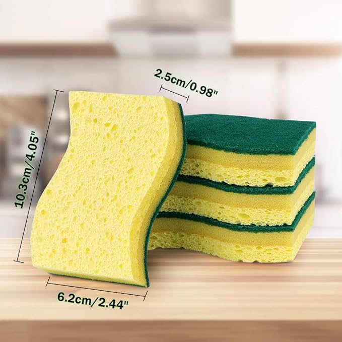 AIDEA Heavy-Duty Scrub Sponges, 6Count, Sponges for Non-Coated Cookware, Kitchen Sponge for Dishes, Scrubbing Power for Tough Messes, Cleaning Sponge for Kitchen, Bathroom, Household