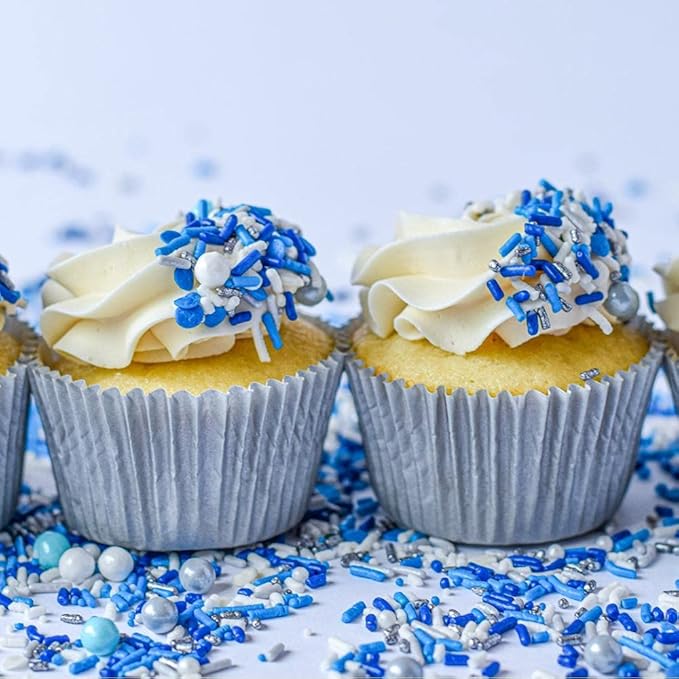 Blue Sprinkles for Cake Decorating and Baking - Fancy Sprinkles for Gender Reveal Cake Decorations in Blue and White Sprinkles with Jimmies, Nonpareils - Cake and Cupcake Sprinkles Decorations