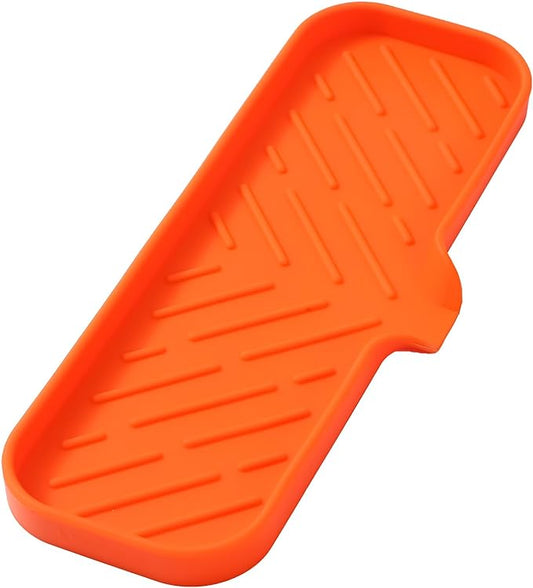 Silicone Bathroom Soap Dishes with Drain Spout-Bathroom and Kitchen Sink Organizer,Sponge Holder,Dish Soap Tray,Perfect for Dispenser,Scrubber,Bottle,Cup on Sink or Counter-Orange 12"×4"