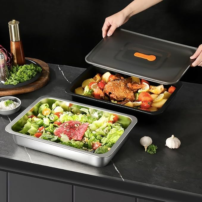 Roasting Pan,Non Stick Baking Pan,Cake Pan Rectangular 13.6"x 9.3"x 2.6",3 Litre Capacity with Lid (Black)